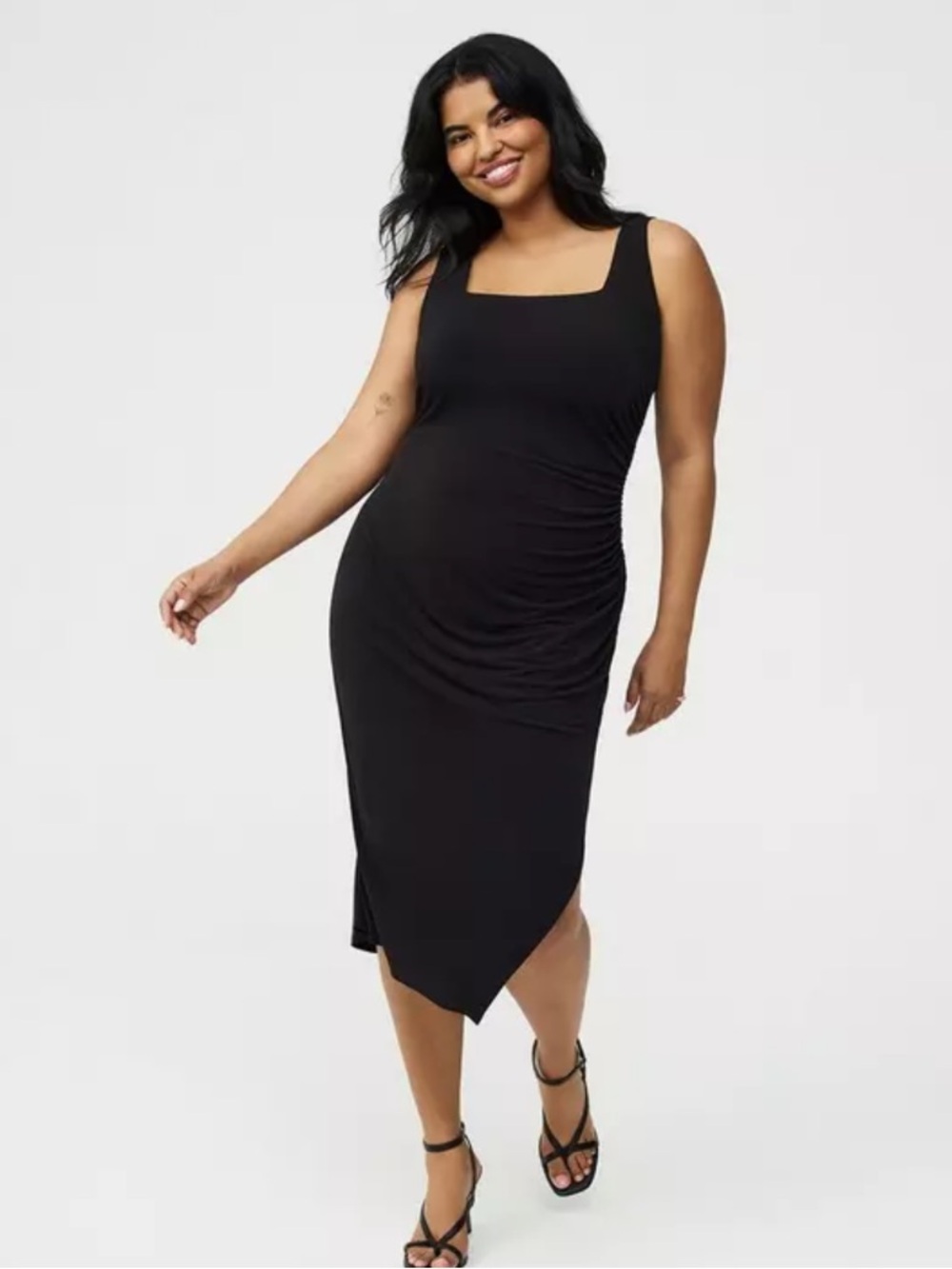 torrid 1X NWTS Black Square-Neck Ruched Midi Dress - Picture 5 of 10
